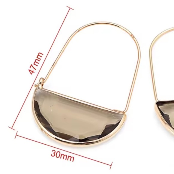 Anthropologie Taupe Glass Crescent Hoop Gold Earrings - Picture 3 of 3